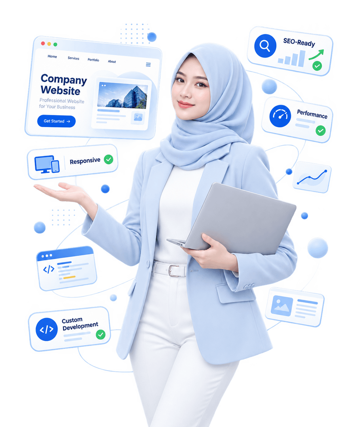 Ilustrasi jasa pembuatan website Bekasi RaniTech untuk bisnis lokal, perusahaan, supplier dan vendor