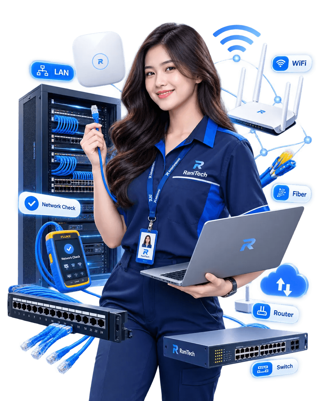 Jasa instalasi jaringan Jakarta untuk LAN WiFi router switch dan fiber optic RaniTech