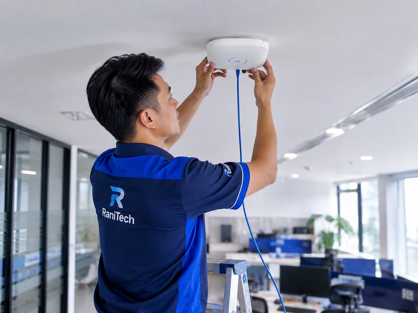 Visual pemasangan access point pada plafon kantor
